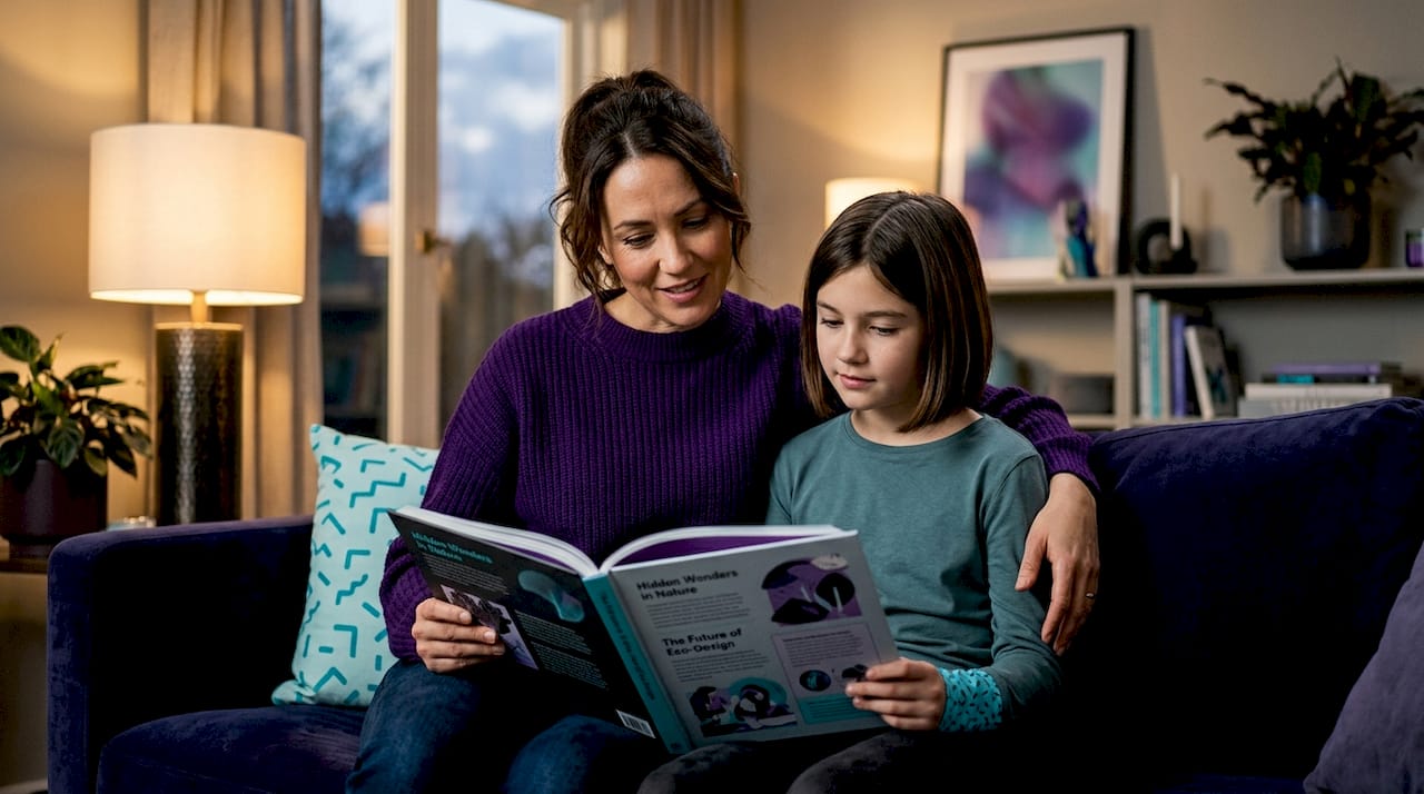 Mother and daughter reading about puberty