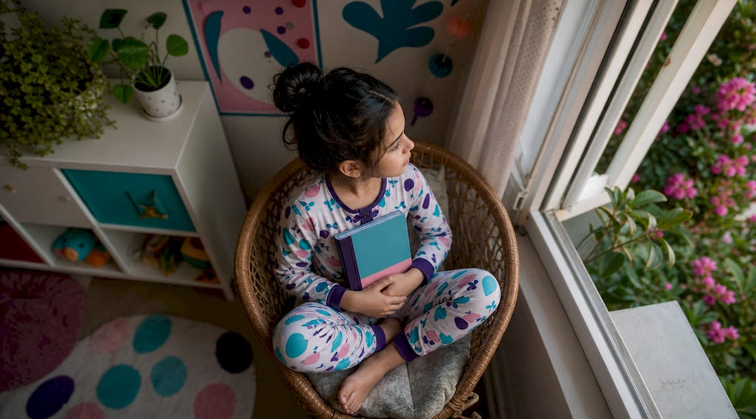 Thoughtful girl holding diary by window