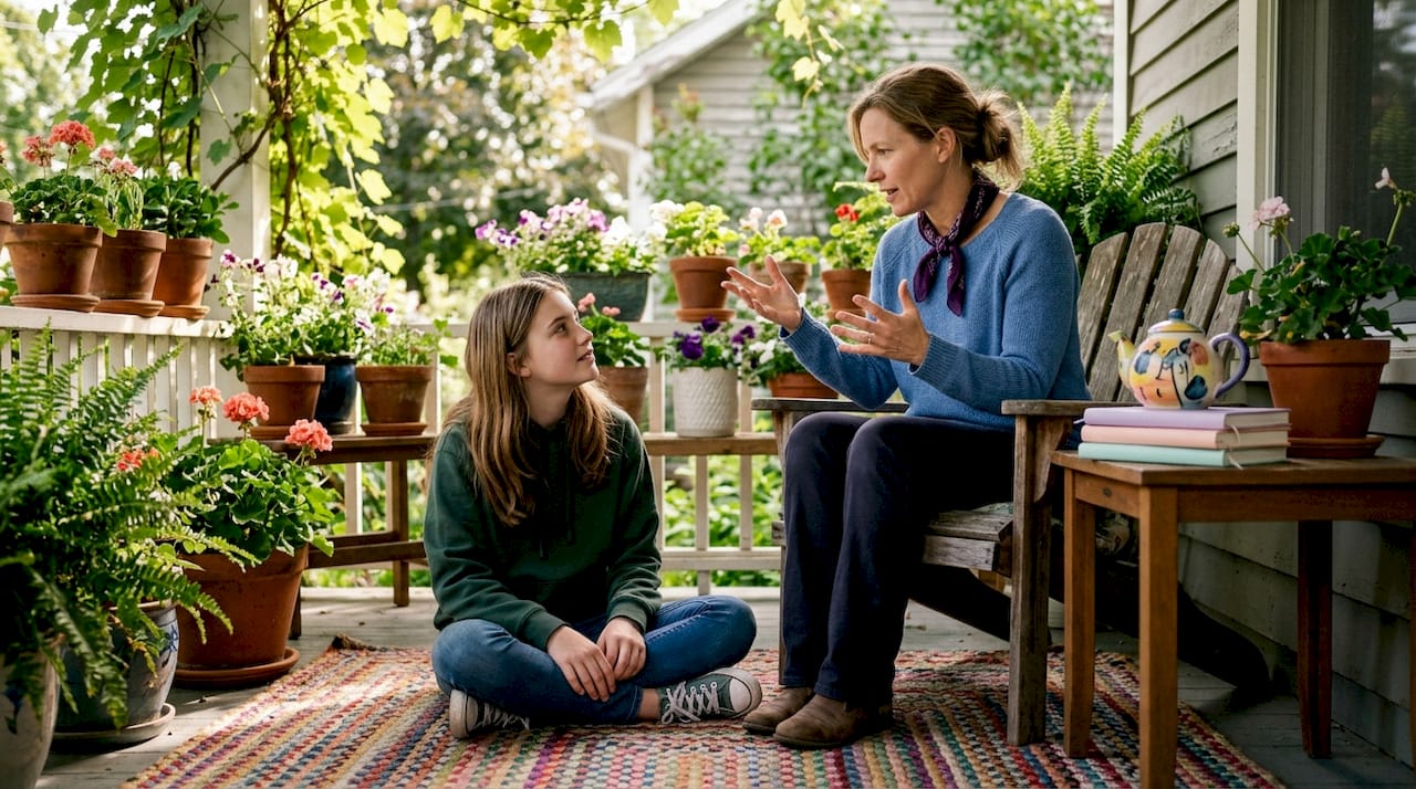 Mother and daughter discussing first period