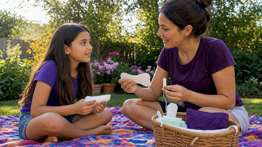 Mother and daughter discussing period products