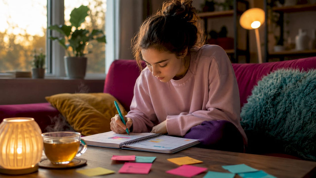 Teen girl marking menstrual cycle on calendar