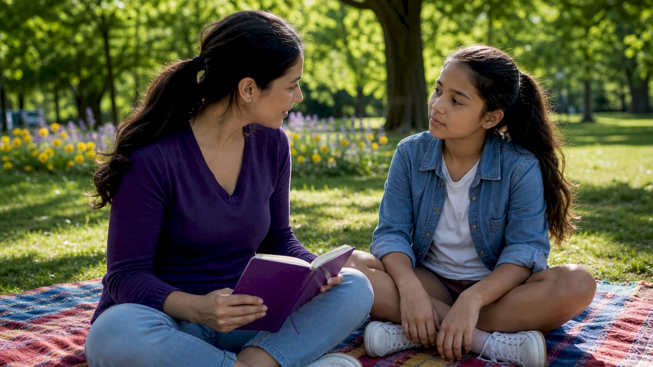Mother and daughter discussing first period