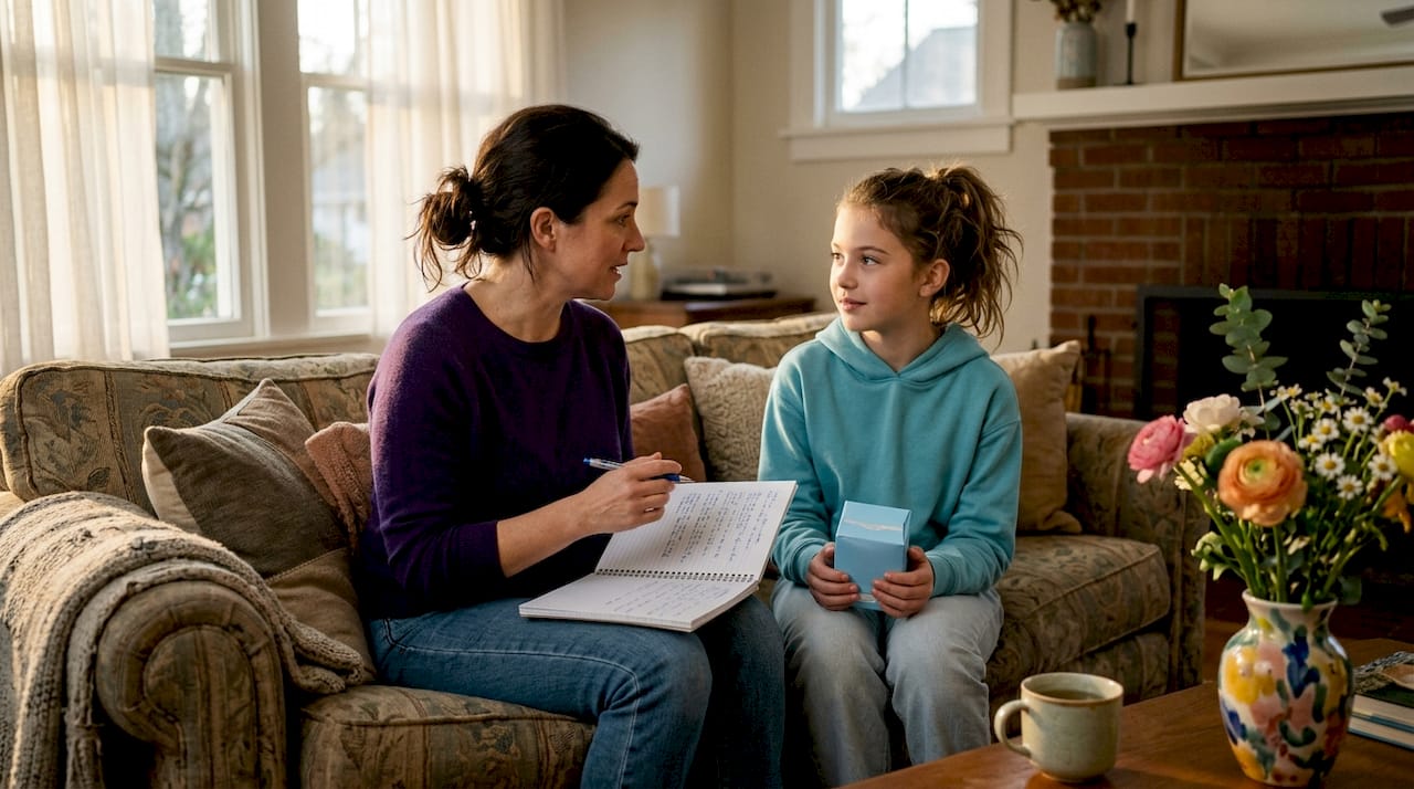 Mother supporting daughter about first period