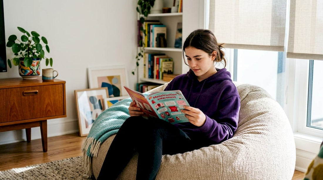 Teen girl reading about first period