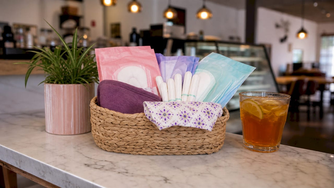 Menstruation gift basket with varied period products