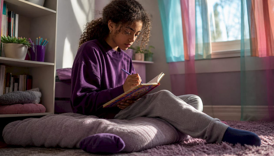 Teen girl studying at home during period