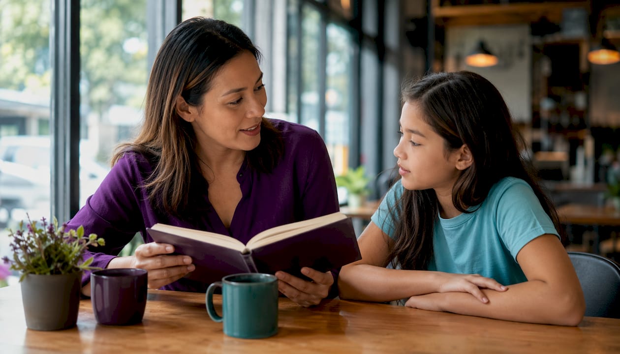 Mother talking with daughter about period readiness