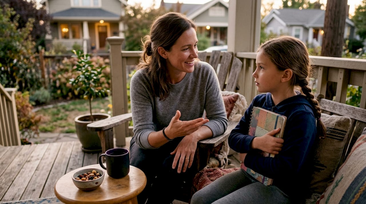 Mother and daughter having puberty talk