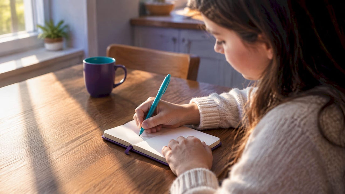 Girl writing a personal affirmation