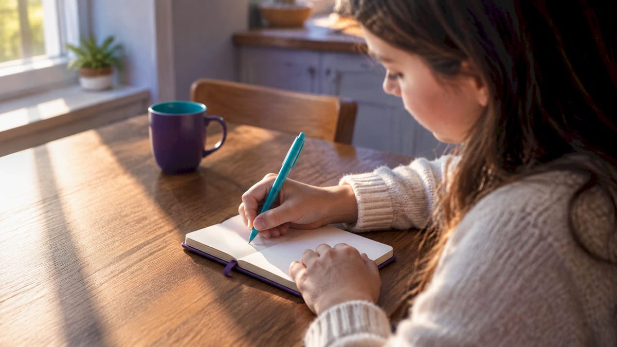 Girl writing a personal affirmation
